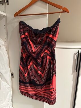 Express Strapless Chevron Mini Dress - Coral & Navy